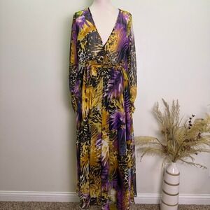 Spy Zone Exchange Size M Leopard Floral Sheer Chiffon Maxi Dress